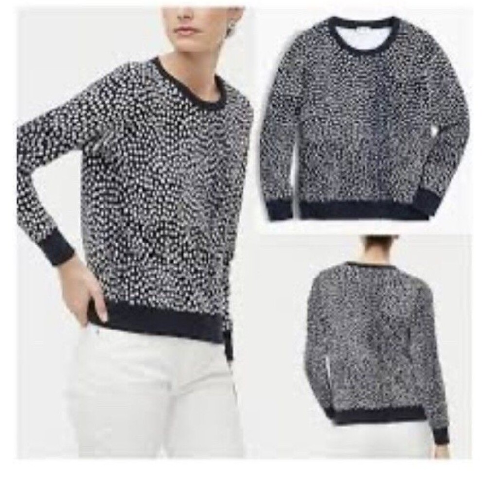 J. Crew polk dots Printed Crewneck Sweatshirt Size M Navy White NWOT